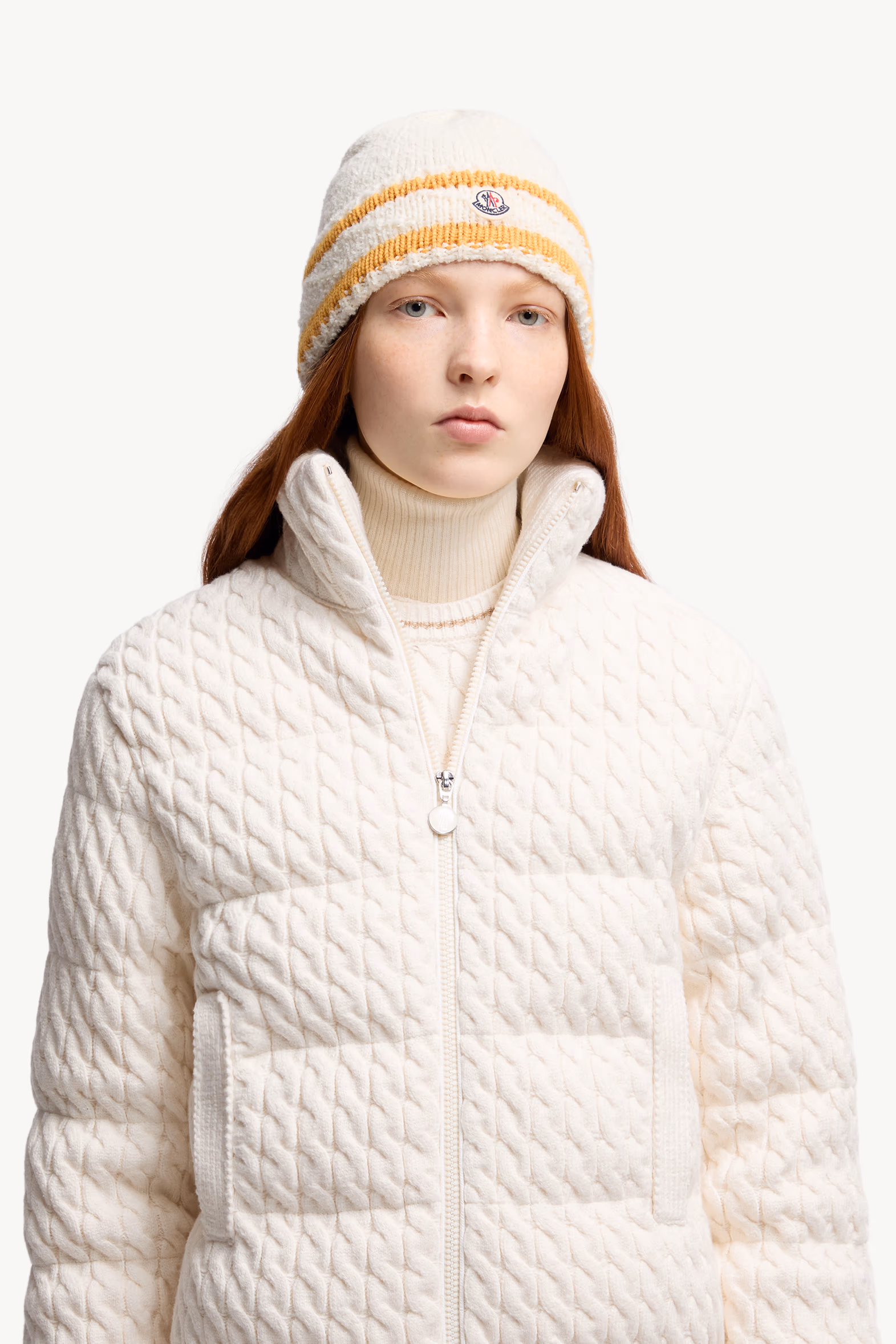Striped Wool & Cotton Blend Beanie Women White Moncler 2